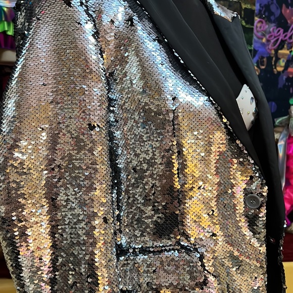 EUC Unisex Silver Sequined Blazer/Coat - Picture 3 of 16